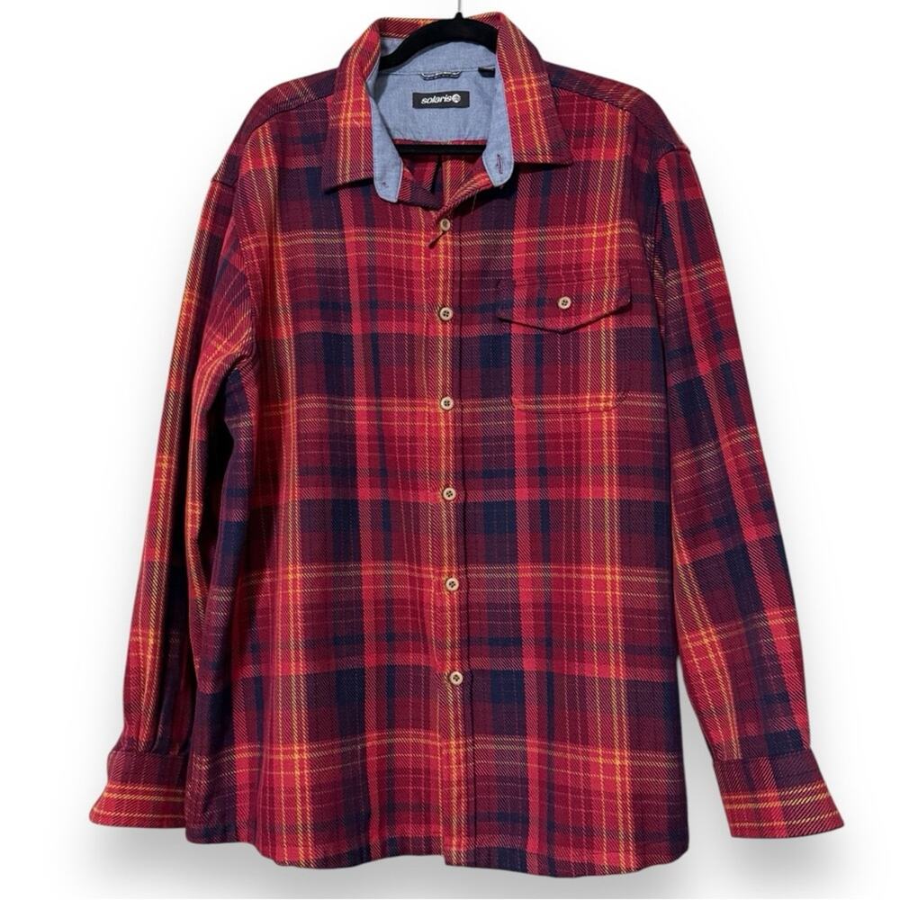 Solaris men's size XL heavy flannel shacket long sleeve plaid button down NWT